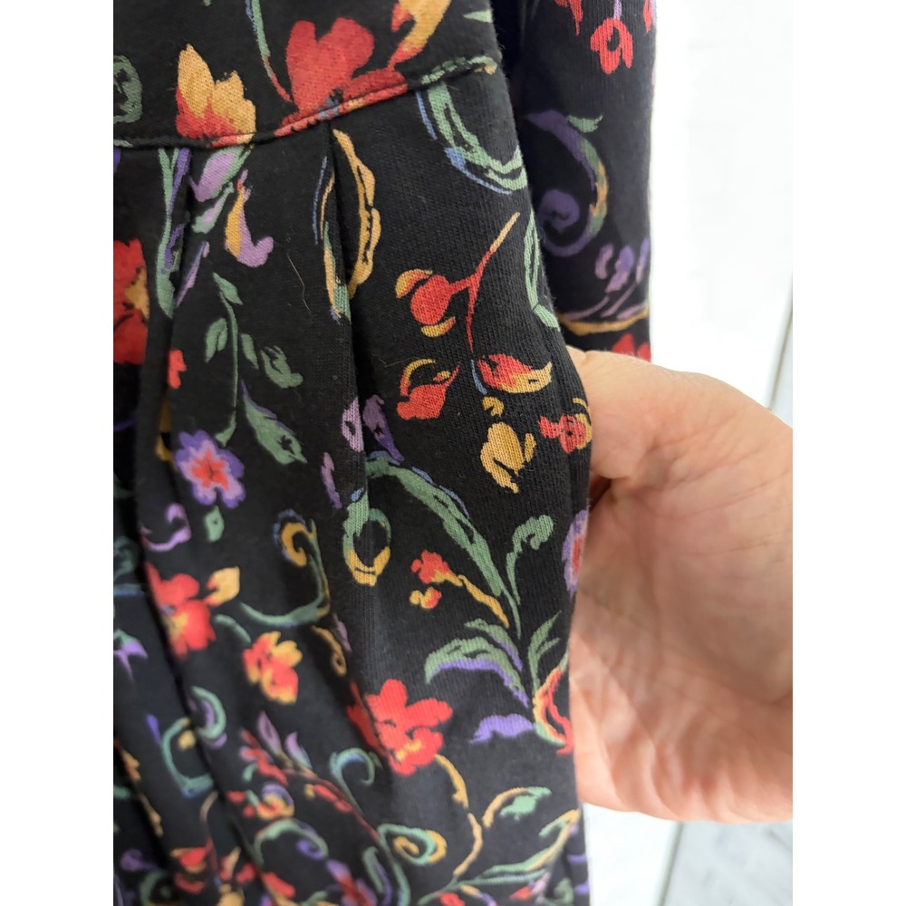 Vintage Talbots Womens Dress Floral Cotton Knit Midi Long Sleeve Pockets TradMom - Picture 4 of 13